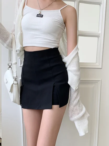 High-waist Mini Slit Black Skirts - Image 5