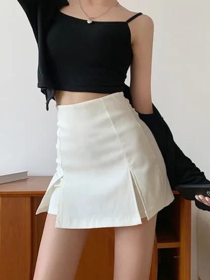 High-waist Mini Slit Black Skirts - Image 3