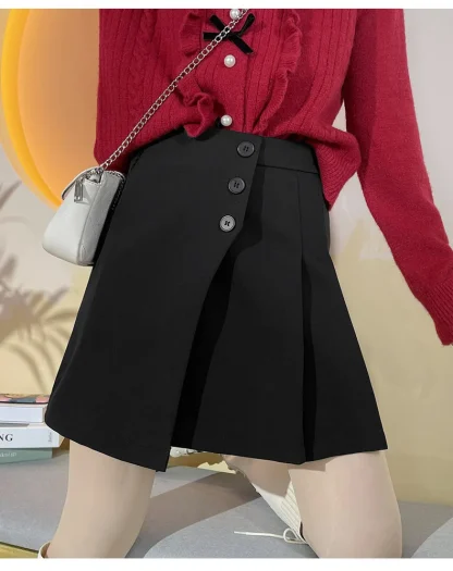 Pleated Buttoned Black Skirts - Image 2