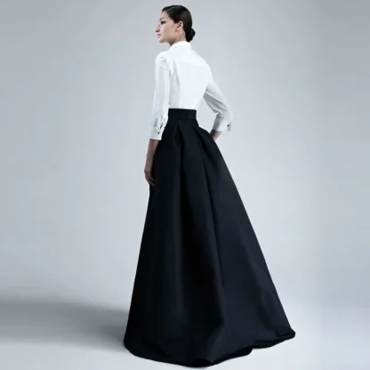Waist Tie Maxi Black Skirt with Pockets - Image 2