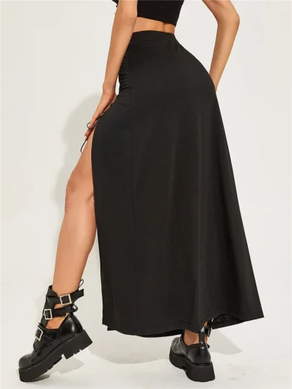 Lace-up High Split Black Skirt - Image 6