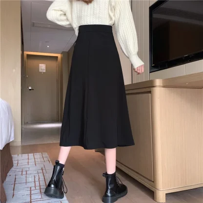 A-line Lace-up Midi Black Skirt - Image 6