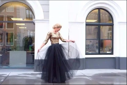 Elegant Mesh Long Black Skirt - Image 2