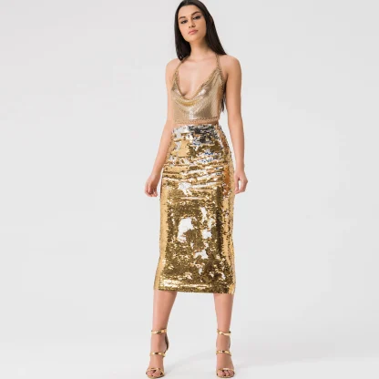 Reversible Sequined Black Midi Skirts - Image 3