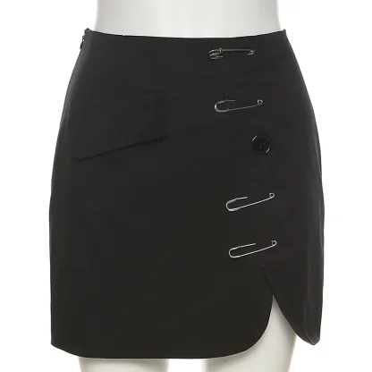 Safety Pin Decor Black Skirt - Image 5