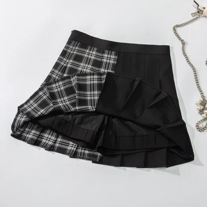 Asymmetrical Plaid Pleated Black Skirts - Image 4