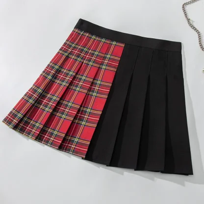 Asymmetrical Plaid Pleated Black Skirts - Image 5