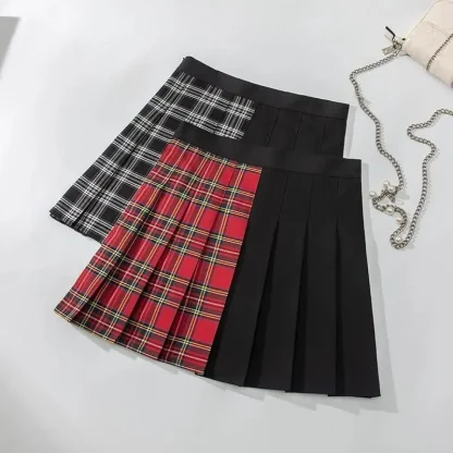 Asymmetrical Plaid Pleated Black Skirts - Image 6