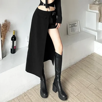 Irregular Black Skirt with Short - Image 2