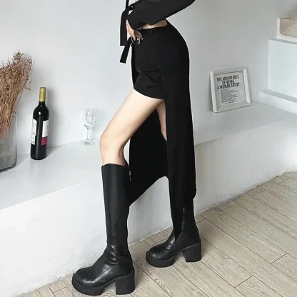 Irregular Black Skirt with Short - Image 4