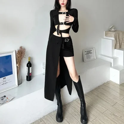 Irregular Black Skirt with Short - Image 5