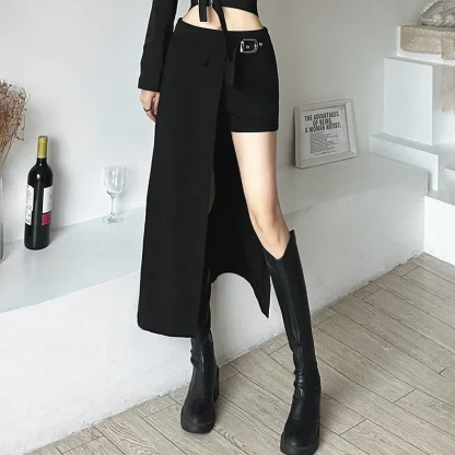 Irregular Black Skirt with Short