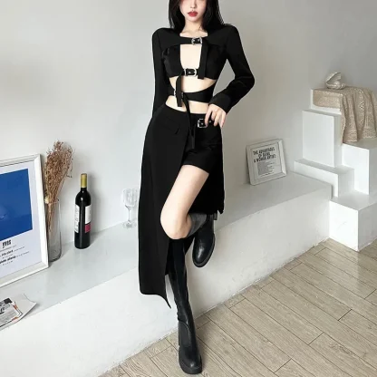 Irregular Black Skirt with Short - Image 6