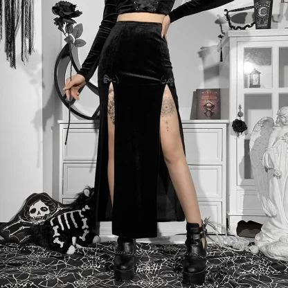 Double High Slit Black Skirt - Image 2
