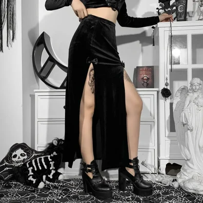 Double High Slit Black Skirt - Image 4