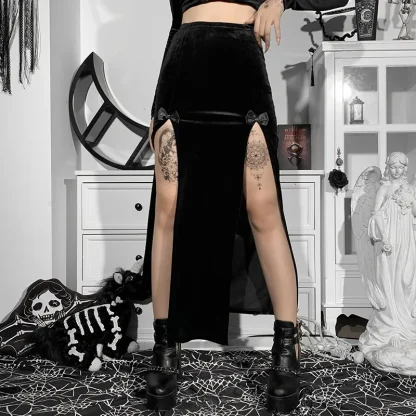 Double High Slit Black Skirt