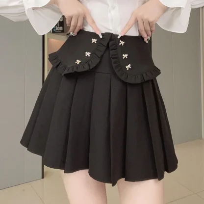 Folded Waist Pleated Black Skirt - Image 2