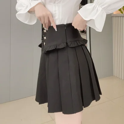 Folded Waist Pleated Black Skirt - Image 4