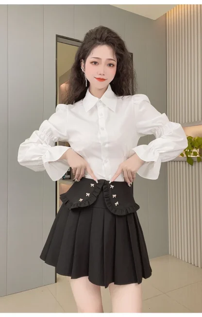 Folded Waist Pleated Black Skirt - Image 6