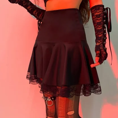 High-waist Lace Mini Black Skirt - Image 3