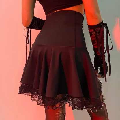 High-waist Lace Mini Black Skirt - Image 4