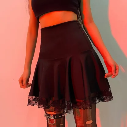 High-waist Lace Mini Black Skirt - Image 5