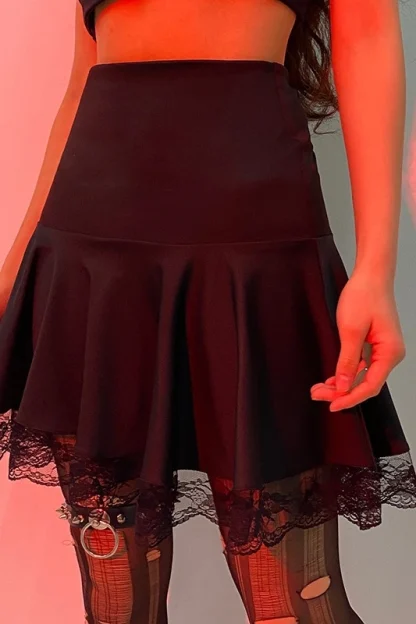 High-waist Lace Mini Black Skirt - Image 6