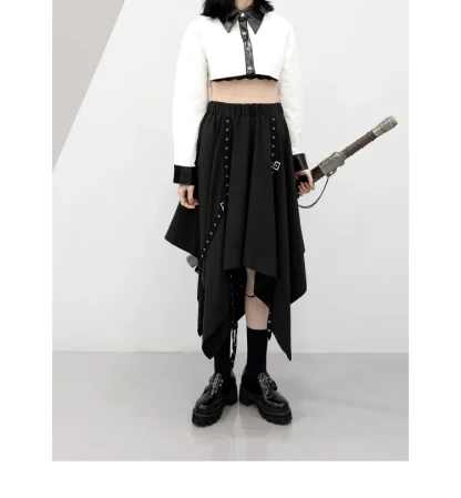 Irregular Buckle Black Skirt - Image 2
