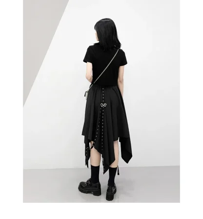 Irregular Buckle Black Skirt - Image 4