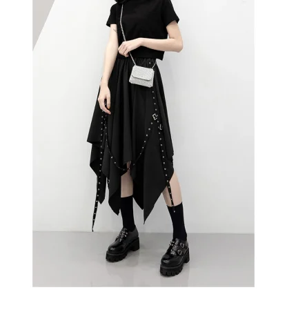 Irregular Buckle Black Skirt