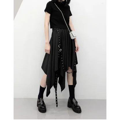 Irregular Buckle Black Skirt - Image 6