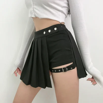 Thigh Belt Irregular Black Skirt