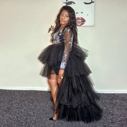 High Low Puffy Ruffled Tutu Black Skirt