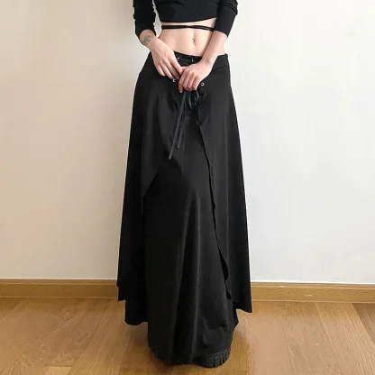 Long Lace-up Black Skirt - Image 6