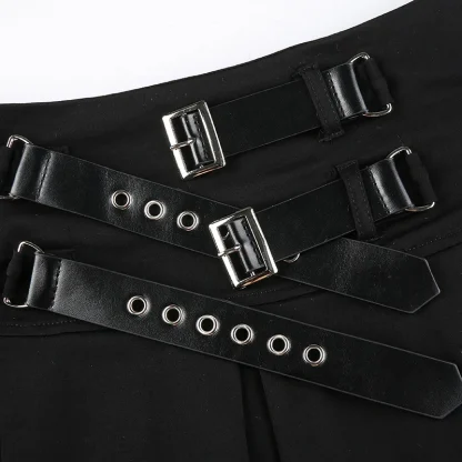 Double Belt Pleated Black Skirt - Image 4