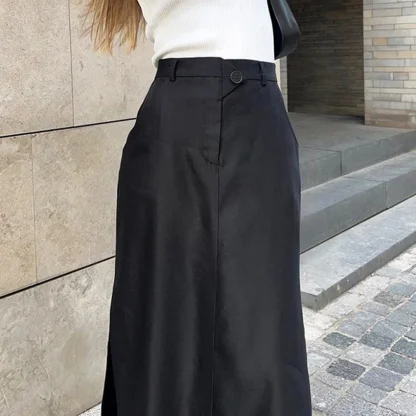 Casual Side Split Black Skirts - Image 3