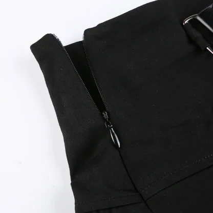 Double Belt Pleated Black Skirt - Image 5