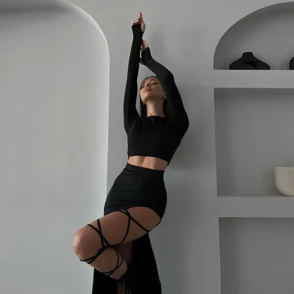 Sexy Criss Cross Black Skirt Set - Image 5