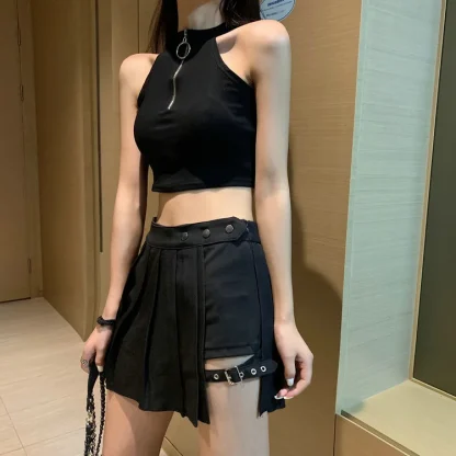 Sexy Pleated Black Skirt with Short - Image 2