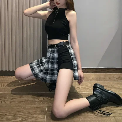 Sexy Pleated Black Skirt with Short - Image 3