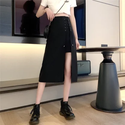 Big Split Midi Black Skirt - Image 2