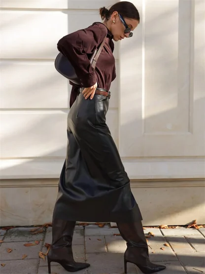 Elegant Front Split Black Skirt - Image 5