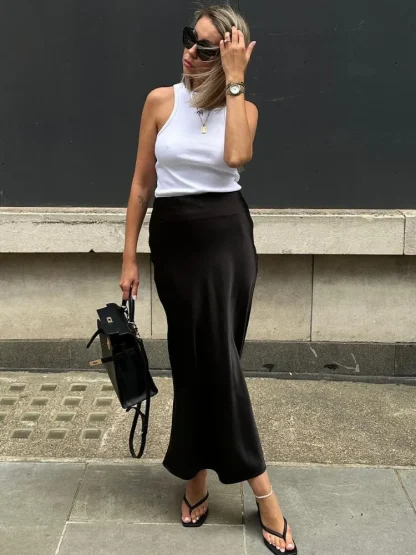 Soft Solid Elegant Black Skirts - Image 2