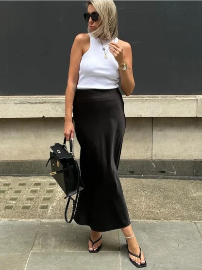 Soft Solid Elegant Black Skirts