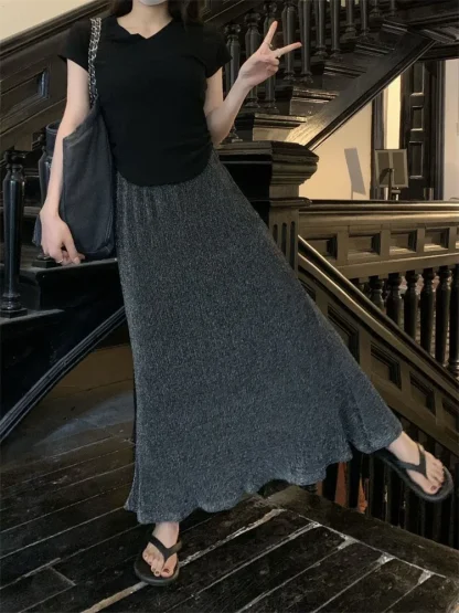 Sequin Slim Long Black Skirt - Image 3