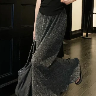 Sequin Slim Long Black Skirt