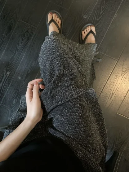 Sequin Slim Long Black Skirt - Image 5