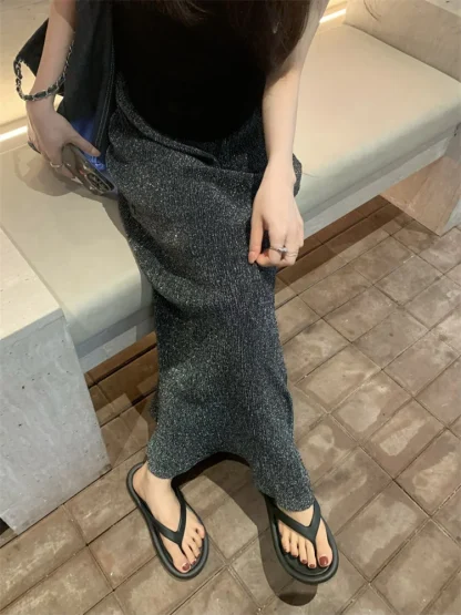 Sequin Slim Long Black Skirt - Image 6