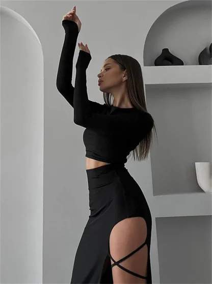 Sexy Criss Cross Black Skirt Set - Image 2
