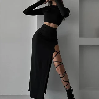 Sexy Criss Cross Black Skirt Set